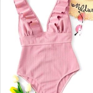 Dusty Pink Shein One piece ruffle lace up